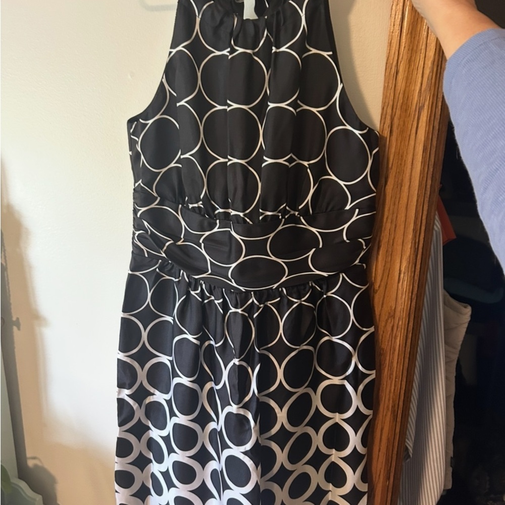 White House Black Market Elegant Black and White Circle Pattern Dress Size 6
